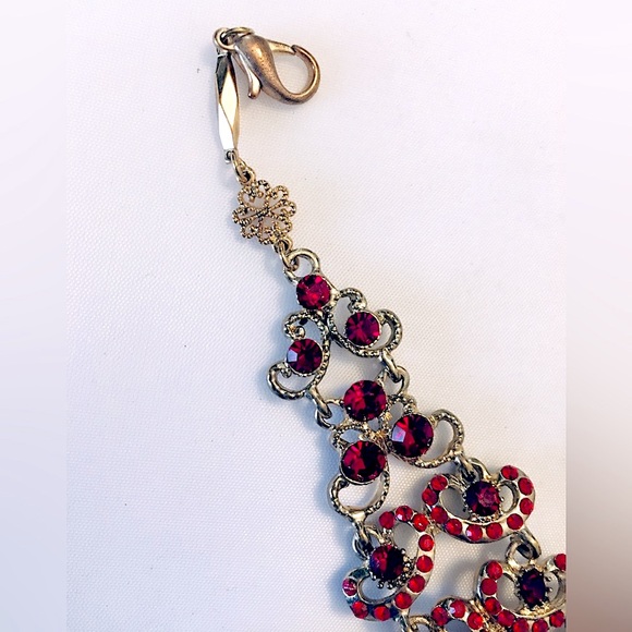 Vintage Victorian Bohemian Garnet STYLE Hinged Ruby Red Stone Bracelet - Picture 5 of 10